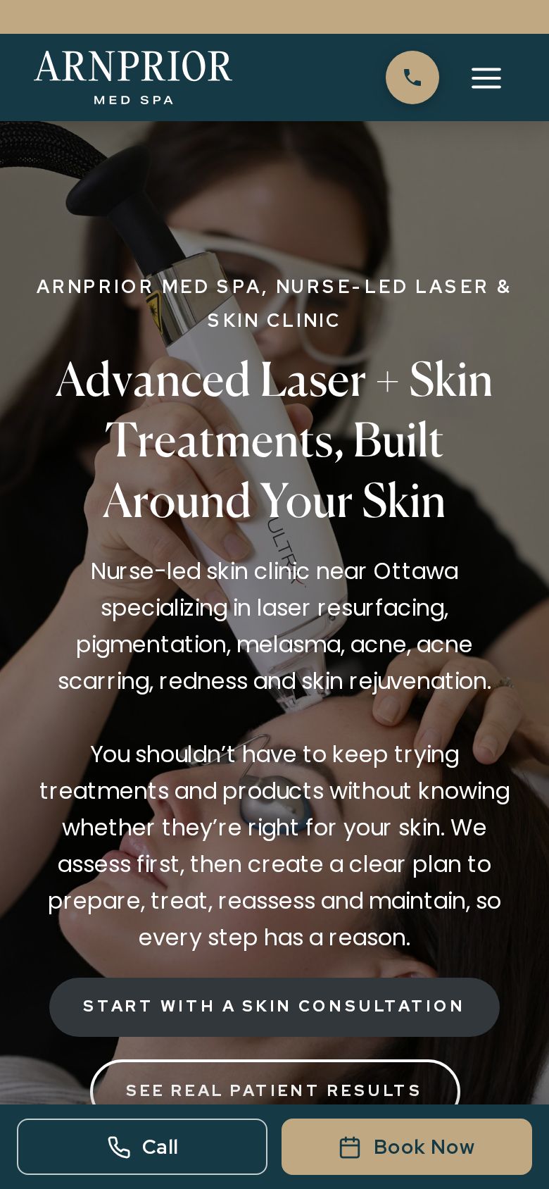 Arnprior Med Spa website on a phone