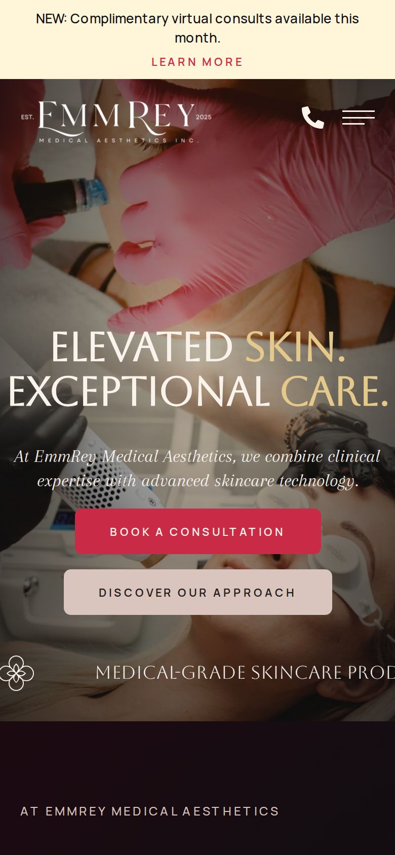 EmmRey Medical Aesthetics website on a phone