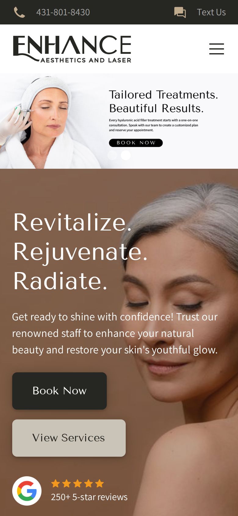 Enhance Aesthetics and Laser website on a phone