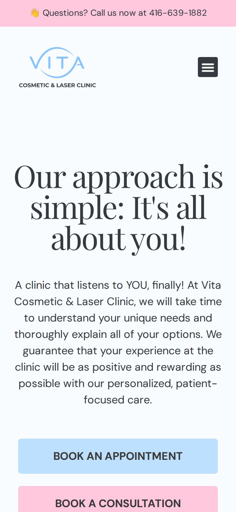Vita Cosmetic and Laser Clinic website on a phone