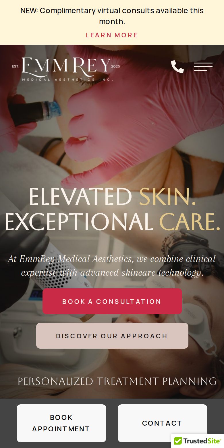 EmmRey Medical Aesthetics home page on a phone