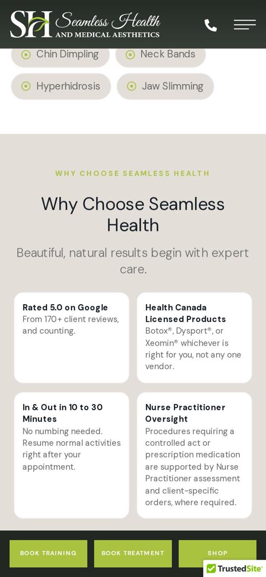 Seamless Health Botox page on a phone: Reviews where people decide